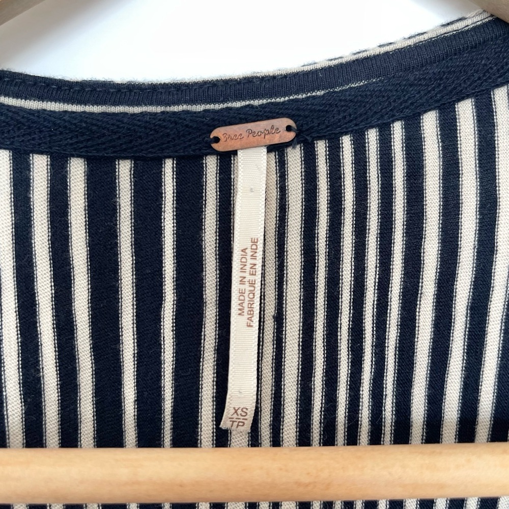 Free People Wrapped Around My Finger Wrap Blouse, Black Beige Striped , XS - Picture 9 of 10